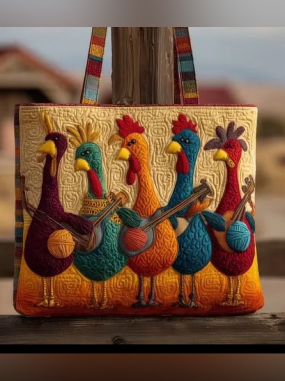 CUTE!!!! Colorful Rooster Quilted Tote Bag - Multicolor
